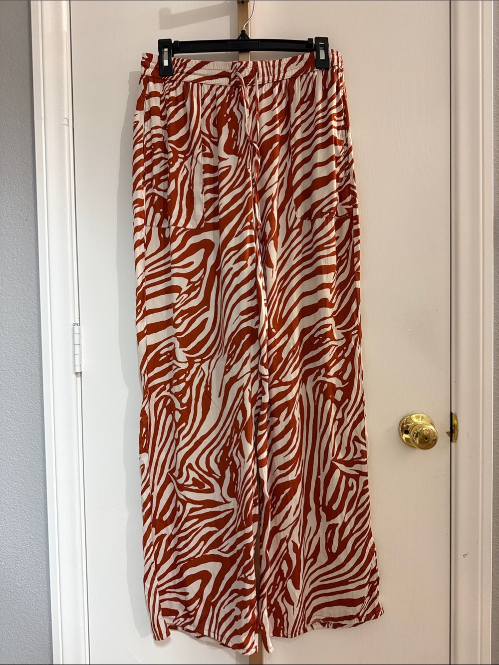 Joie Rust and Cream Zebra-Stripe Wide Leg Pants